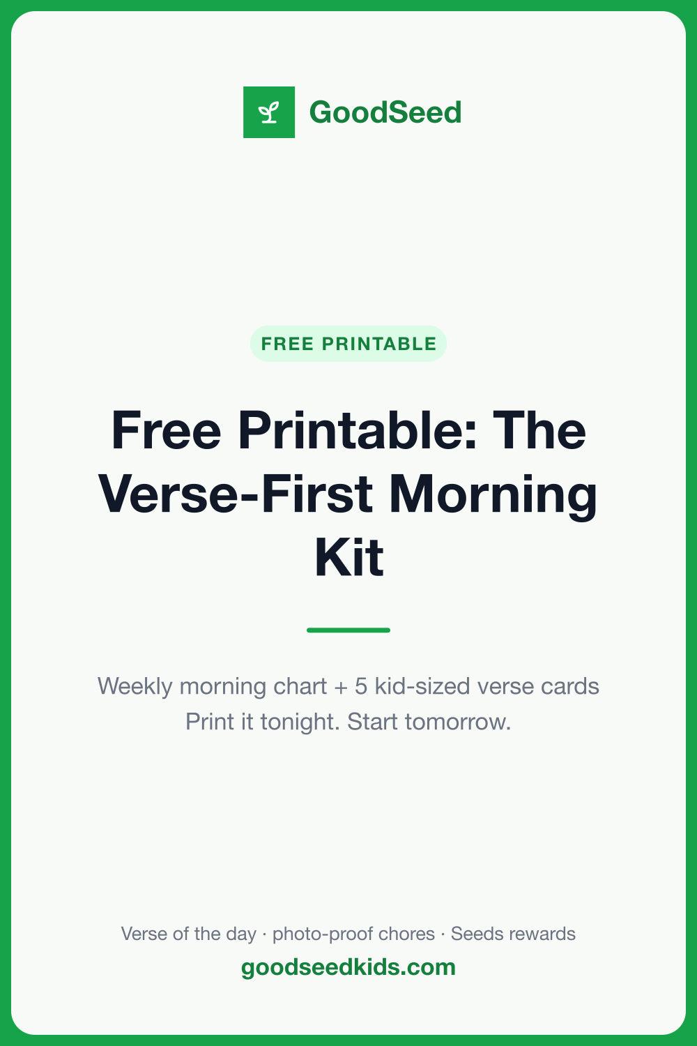 The Verse-First Morning Kit: a weekly chart and Bible verse cards